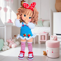 Amigurumi fashionista doll crochet pattern – curly hair floral dress and striped socks
