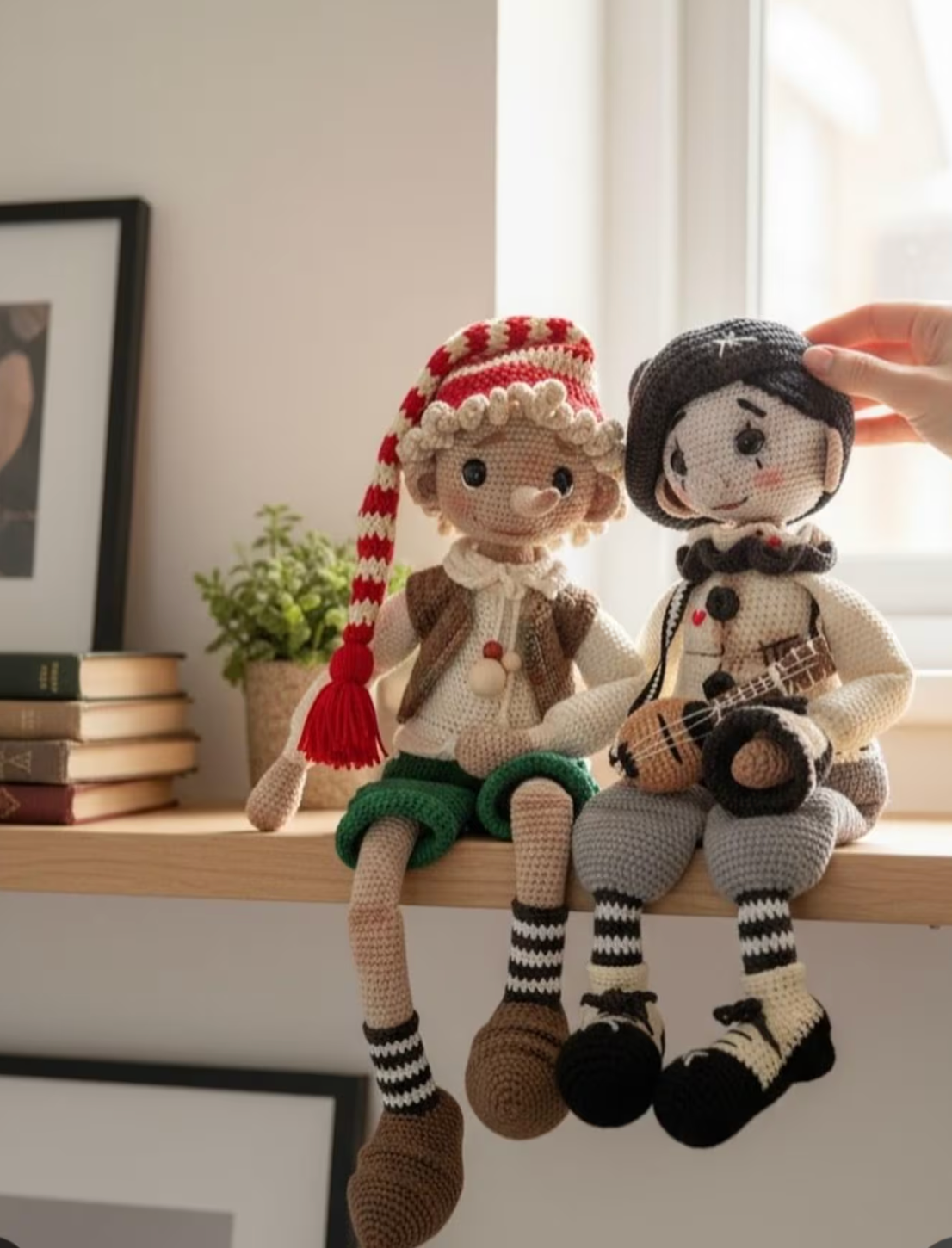 Amigurumi Pierrot clown doll crochet pattern – monochrome costume with guitar