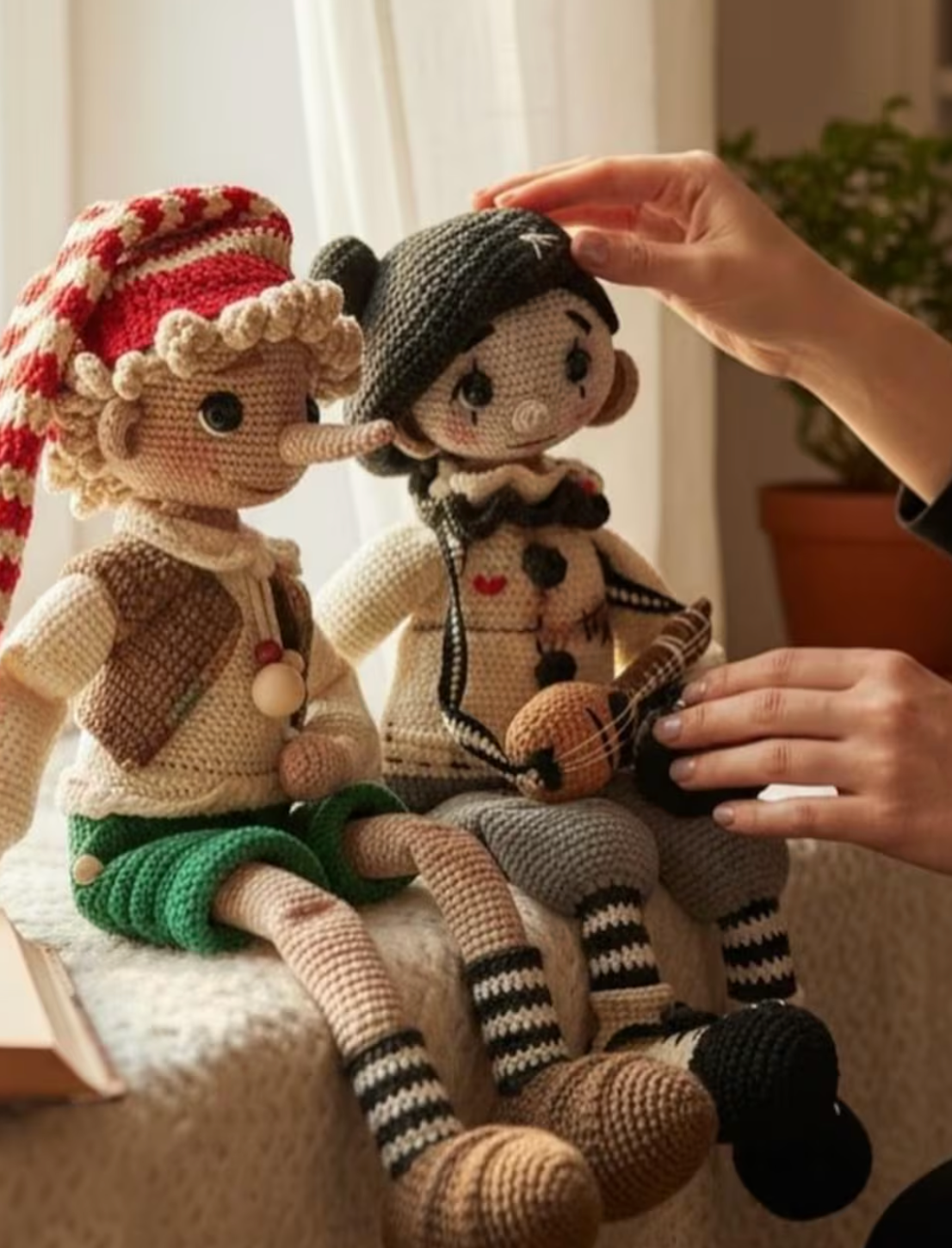 Amigurumi Pierrot clown doll crochet pattern – monochrome costume with guitar