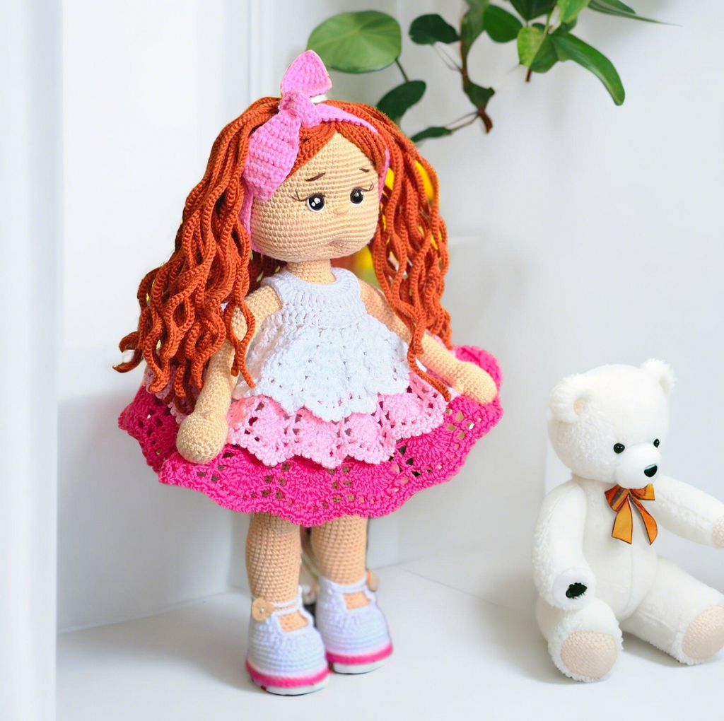 Amigurumi red hair base doll crochet pattern – poseable doll with long orange hair