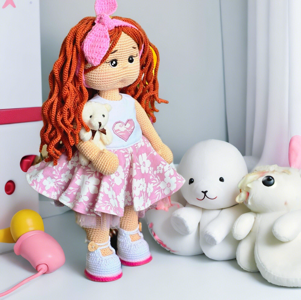 Amigurumi red hair base doll crochet pattern – poseable doll with long orange hair